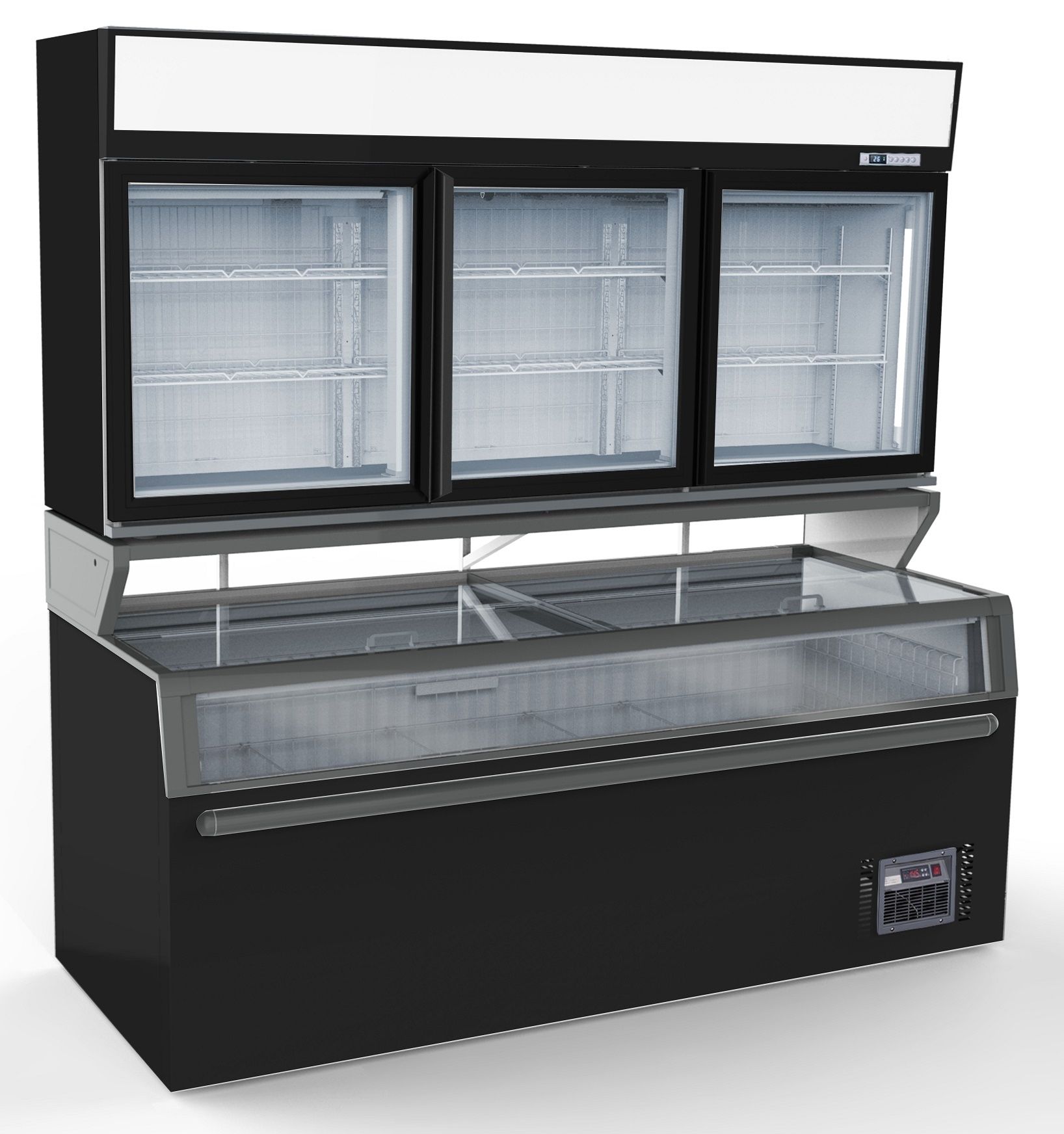 Wandtiefkühlung schwarz 3 Glastüren