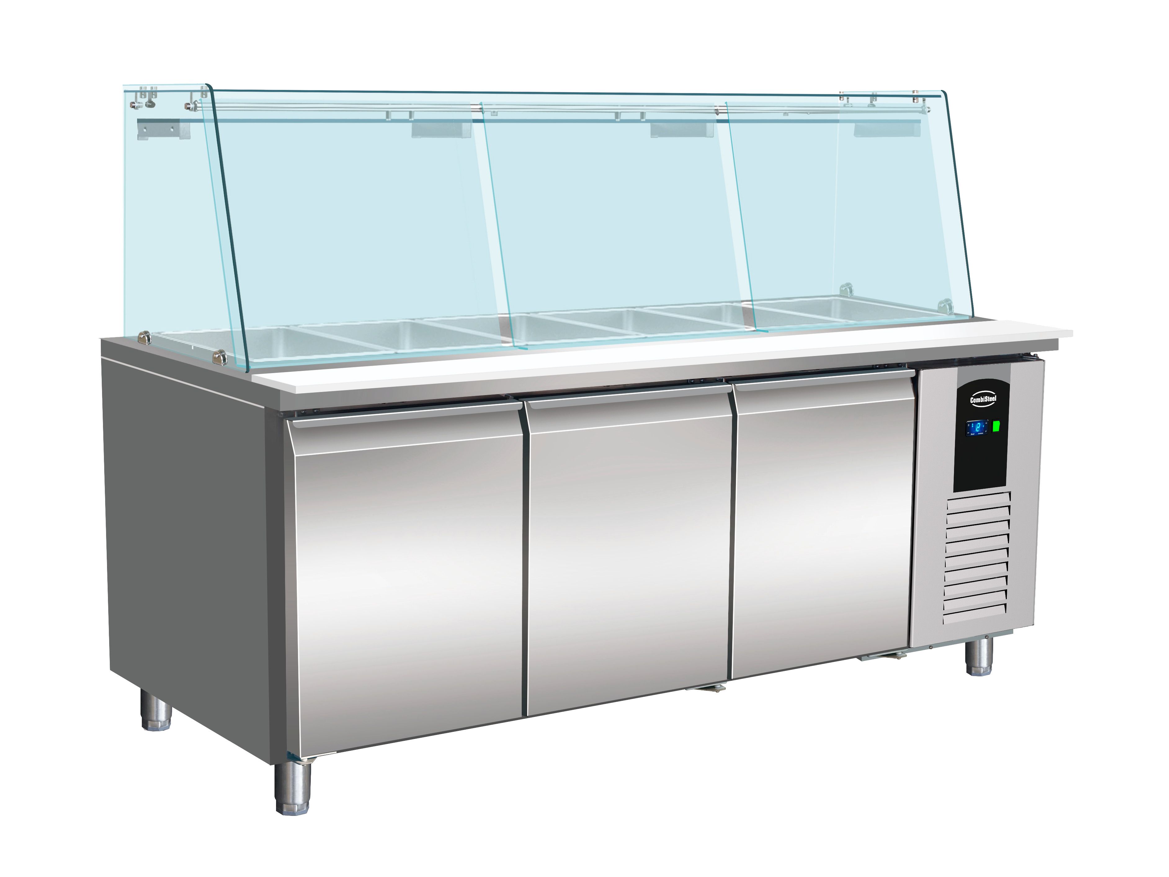 KÜHLTISCH MIT GLAS 3 TÜREN5X 1/1 GN BEHÄLTER